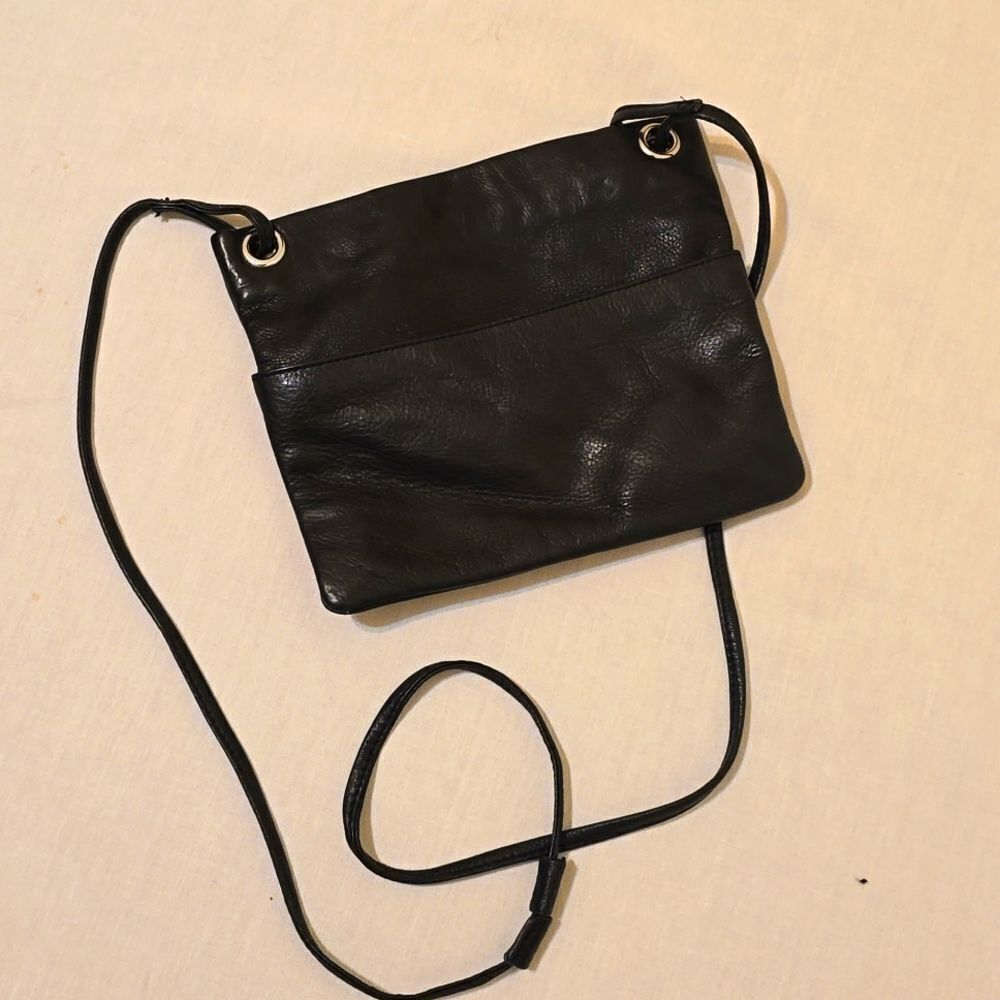 Margot New York black leather crossbody purse square small mini - Picture 1 of 9
